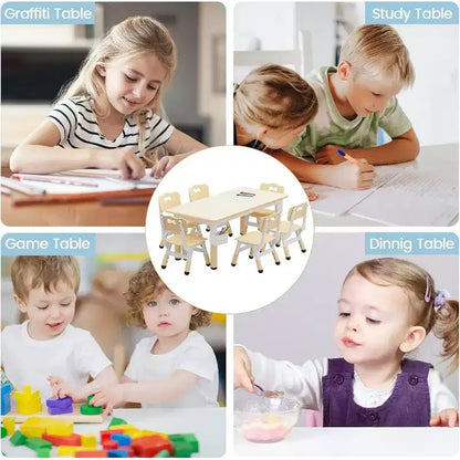 Table et 6 Chaises pour Enfants - Table d'Activités et de Repas à Hauteur Réglable pour Tout-Petits de 3 à 10 Ans, 136 kg