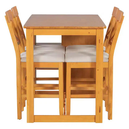 Set da pranzo a 5 pezzi in stile rustico ad altezza bancone per 4 persone, set da tavolo da bar in legno con ripiani e 4 sedie imbottite