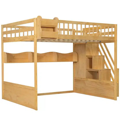 Letto a soppalco Queen Size con scaletta, armadio e scaffali - MDF, 295 kg