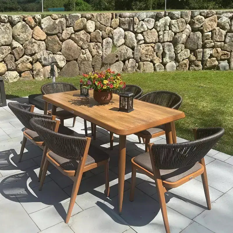 Ensemble de salle à manger d'extérieur PURPLE LEAF en osier tout temps avec table, cadre entièrement en aluminium pour pelouse, jardin, terrasse avec coussins
