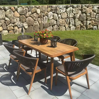 Ensemble de salle à manger d'extérieur PURPLE LEAF en osier tout temps avec table, cadre entièrement en aluminium pour pelouse, jardin, terrasse avec coussins