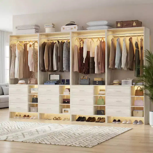 Besiost Lot de 4 organisateurs de placard avec tiroirs en bois et tringles de suspension