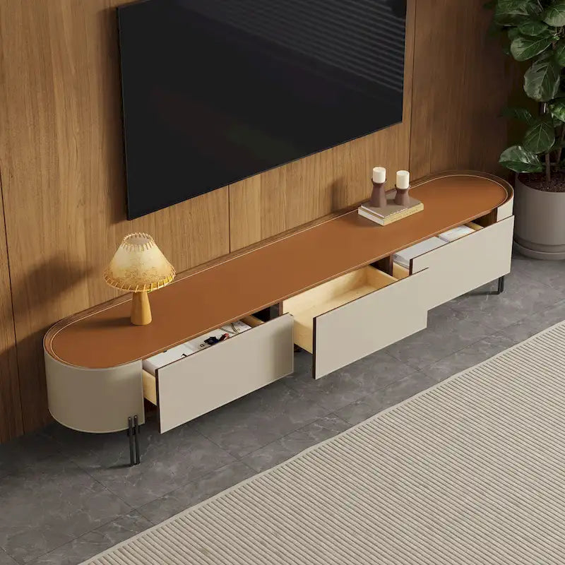 86.6 Mobile TV in pelle, Porta TV moderno con 3 cassetti