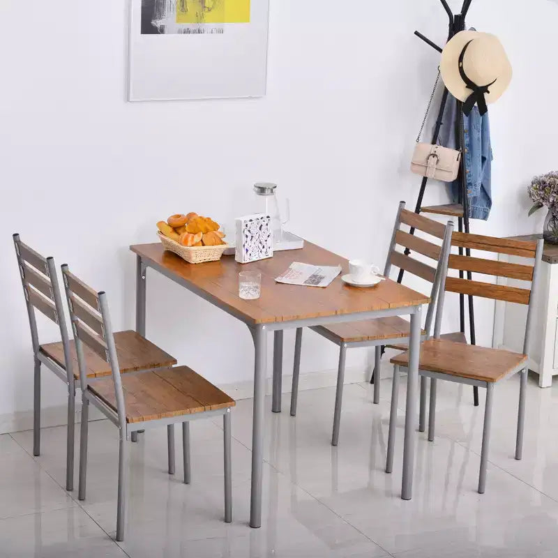 Set Tavolo da Cucina da Pranzo Moderno 5 Pezzi HOMCOM, 1 Tavolo 4 Sedie con Gambe in Metallo, Adatto per Esterni