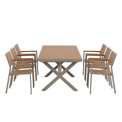 Ensemble de salle à manger d'extérieur extensible 7 pièces avec table extensible et 6 fauteuils