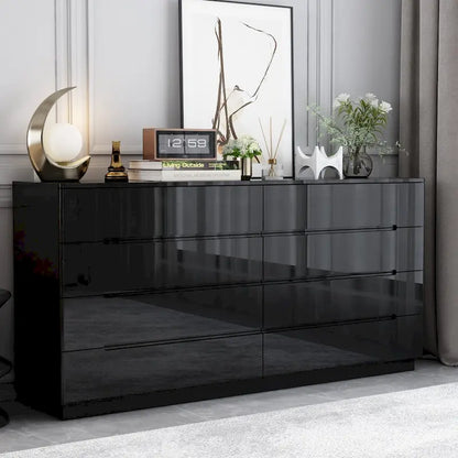Comò lucido 63" con luce, con 8 cassetti e ampio piano d'appoggio