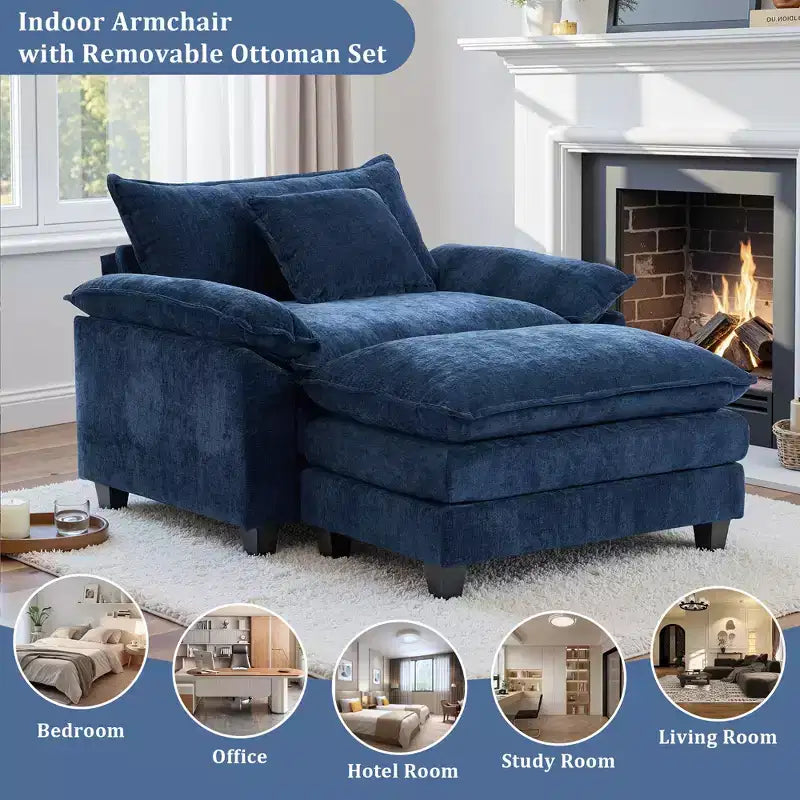 Poltrona a sacco oversize in ciniglia EHMKNP con pouf