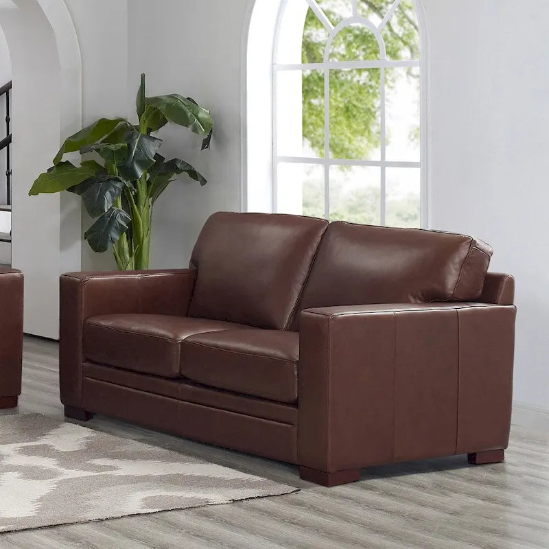 Divanetto Hydeline Dillon in pelle pieno fiore con piume, memory foam e molle