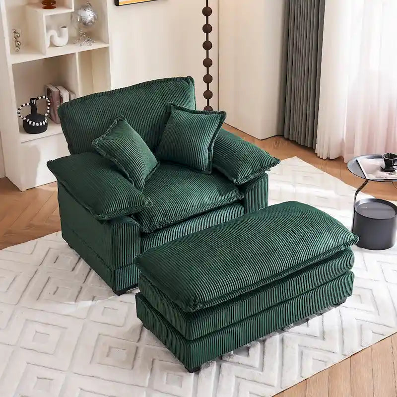 56.9 W Poltrona Oversize con Pouf, Poltrona da Lettura per Camera da Letto, Divano Letto Pigro, Poltrona Reclinabile Singola Moderna Oversize