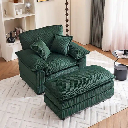 56.9 W Poltrona Oversize con Pouf, Poltrona da Lettura per Camera da Letto, Divano Letto Pigro, Poltrona Reclinabile Singola Moderna Oversize