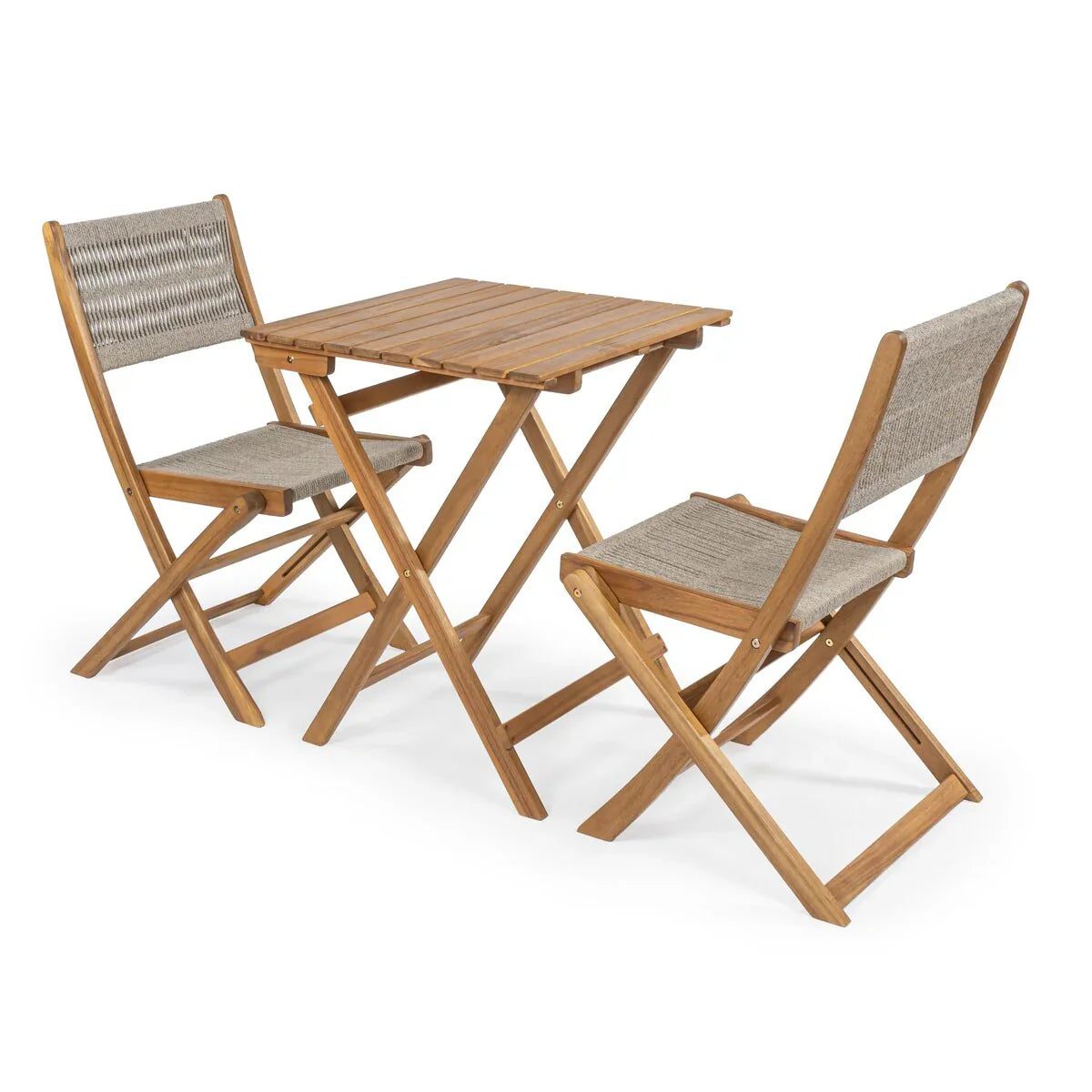 Set da bistrò pieghevole da esterno a 3 pezzi in legno di acacia Cadiz Modern Coastal, di JONATHAN Y