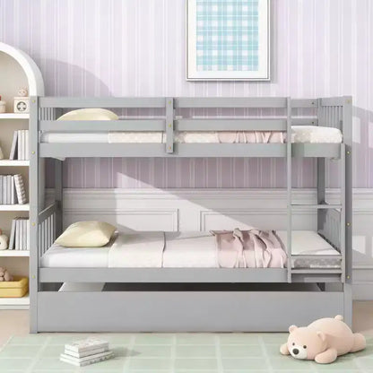 Lit superposé moderne en bois, double sur double avec lit gigogne, convertible en 2 lits