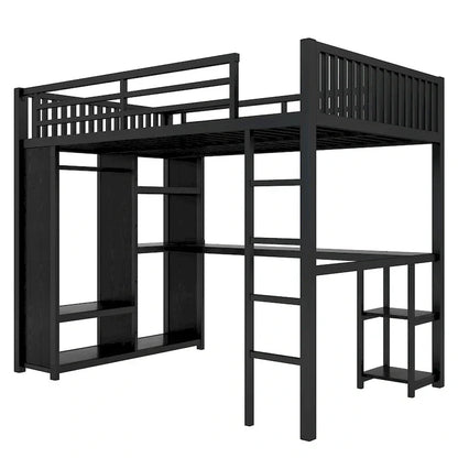 Lit mezzanine taille XL avec armoire intégrée