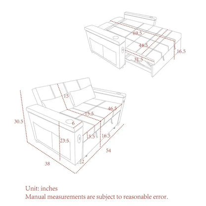 Divano Letto Estraibile 54", Divano Reclinabile 2 Posti con Contenitore, Cuscino Lombare, Presa USB