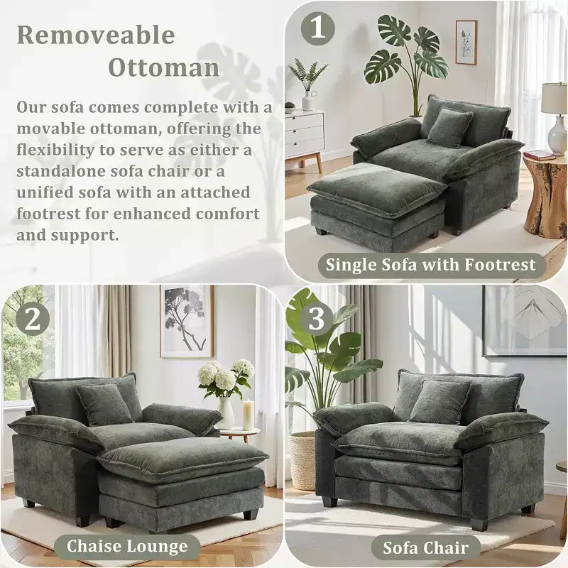 Poltrona a sacco oversize in ciniglia EHMKNP con pouf