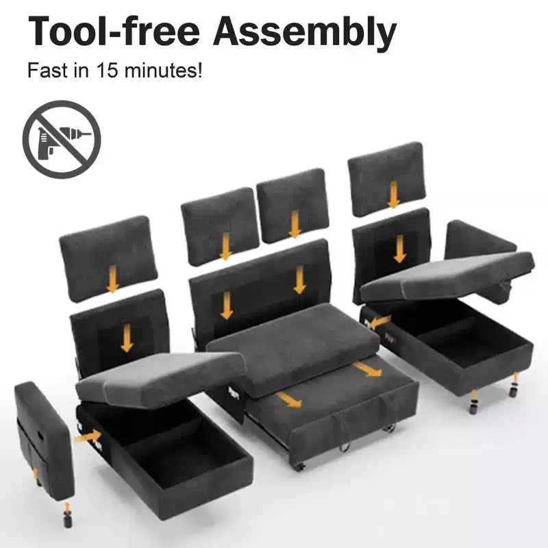 Divano letto estraibile a quattro posti Dyonery da 105 pollici con contenitore, tasche laterali, schienale regolabile, convertibile