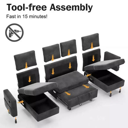 Divano letto estraibile a quattro posti Dyonery da 105 pollici con contenitore, tasche laterali, schienale regolabile, convertibile