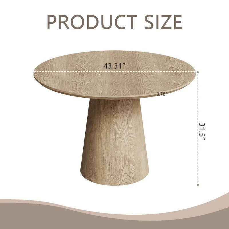 Table de salle à manger ronde pour 4-6 personnes, en bois naturel avec pied conique en bois, style rustique minimaliste