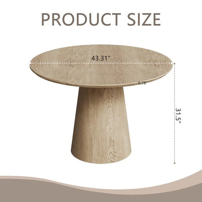 Table de salle à manger ronde pour 4-6 personnes, en bois naturel avec pied conique en bois, style rustique minimaliste