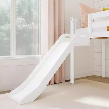 Lit mezzanine bas pour enfant, format jumeau, avec toboggan et escalier, plateforme de lit enfant en bois massif
