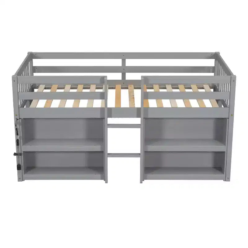 Whisen Letto a soppalco basso per bambini, dimensioni letto singolo, 79,8''L * 43,9''W, con due ripiani e luci LED
