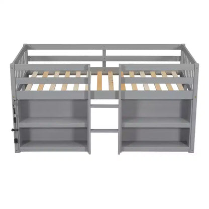 Whisen Letto a soppalco basso per bambini, dimensioni letto singolo, 79,8''L * 43,9''W, con due ripiani e luci LED