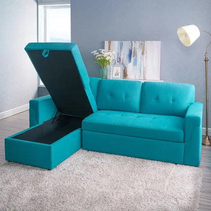 Divano sezionale reversibile con letto estraibile, chaise longue con contenitore nascosto, gambe durevoli,
