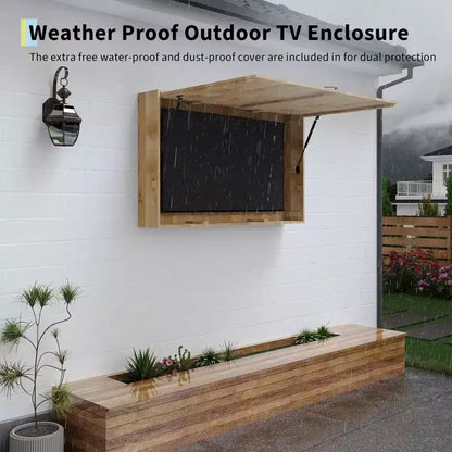Custodia per TV da esterni da 55 pollici, copertura per TV resistente alle intemperie in legno massello con supporto regolabile 4D e sportello pieghevole (adatta a TV da 44-55 pollici)