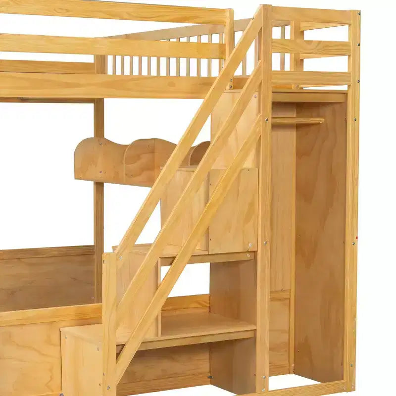 Letto a soppalco Queen Size con scaletta, armadio e scaffali - MDF, 295 kg