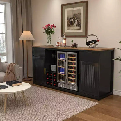 Mobile bar extra lungo GDLF con spazio per frigorifero, mobile per vino e liquori moderno, 78,7