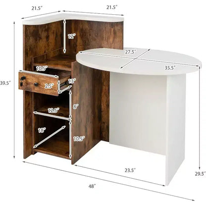 Costway Bancone per Reception, Scrivania da Ufficio con Ripiano Aperto e Cassetto con Serratura, Bianco/Marrone/Nero