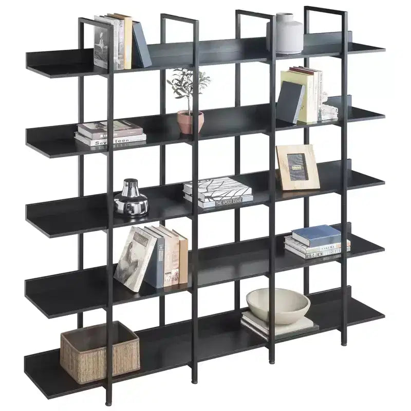 Étagère de style industriel vintage Whisen avec cadre en métal et panneau MDF, bibliothèque ouverte pour le bureau à domicile