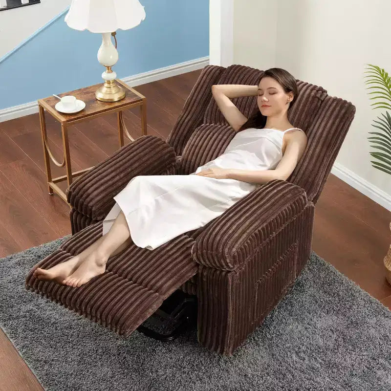 Poltrona reclinabile in velluto a coste, Divano reclinabile manuale con maniglia, Braccioli imbottiti, Imbottitura spessa, Tasca laterale, Soggiorno, Camera da letto, Home Theater, Grigio scuro