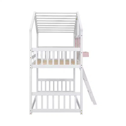 Lit mezzanine cabane de taille double, lit mezzanine cabane en bois avec échelle et barrières de sécurité pour enfants