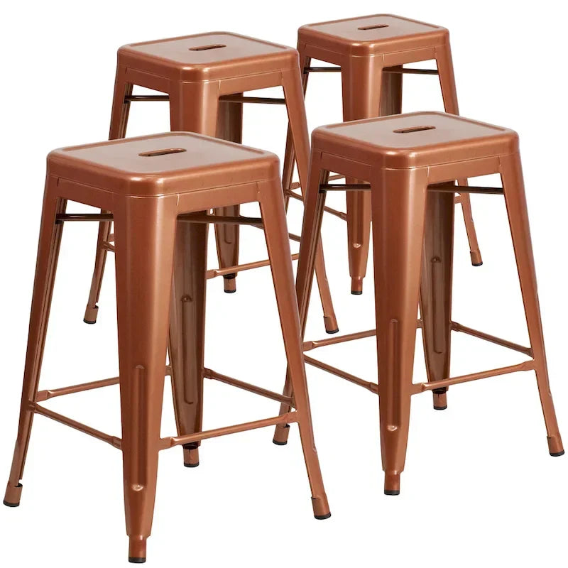Lot de 4 tabourets de comptoir sans dossier en métal de 61 cm, pour l'intérieur ou l'extérieur, avec assise carrée