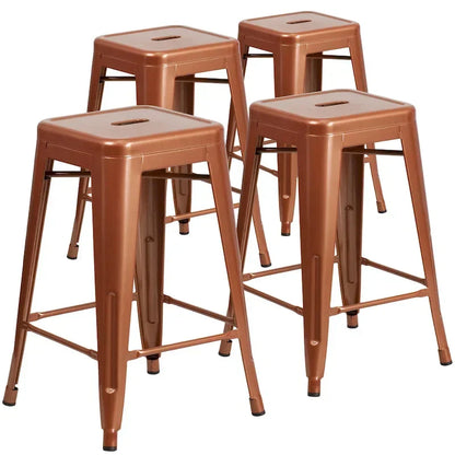 Lot de 4 tabourets de comptoir sans dossier en métal de 61 cm, pour l'intérieur ou l'extérieur, avec assise carrée
