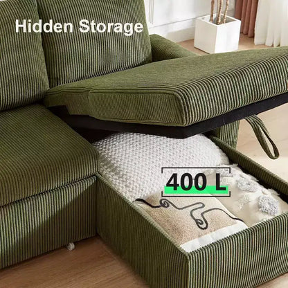 Divano letto estraibile a quattro posti Dyonery da 105 pollici con contenitore, tasche laterali, schienale regolabile, convertibile