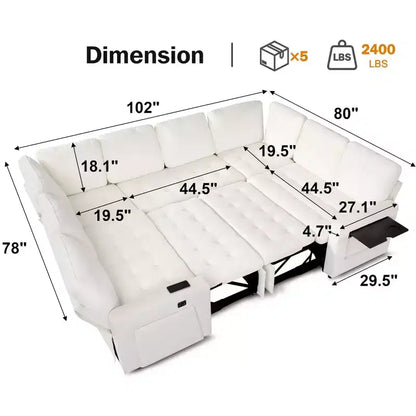 Divano componibile Dyonery a 8 posti a U con letto estraibile/schienale reclinabile/porte USB/tavolo/vano contenitore, montaggio senza attrezzi