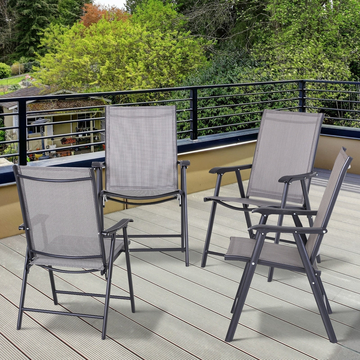 Set di 4 sedie pieghevoli Outsunny per patio, dal design semplice ed elegante, comode per terrazza, giardino, cortile e viaggio