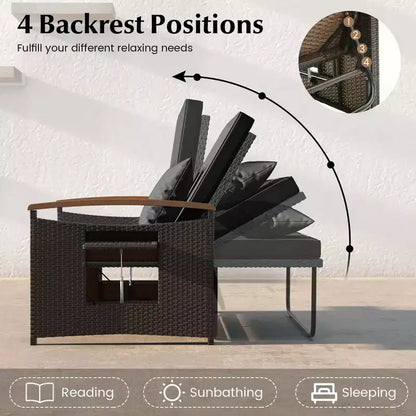 Set divano letto in rattan per esterni Costway con divanetto imbottito e poggiapiedi contenitore per veranda Beige/Blu marino/Rosso/Turchese/Nero/Grigio