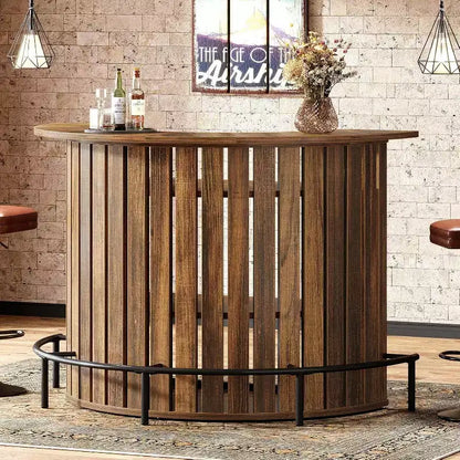 Tavolo da Bar a 4 Ripiani Lantine, H 100 cm con Poggiapiedi, a Forma di Arco, Mobile Bar Moderno per Casa, Pub, Soggiorno, Marrone Rustico.