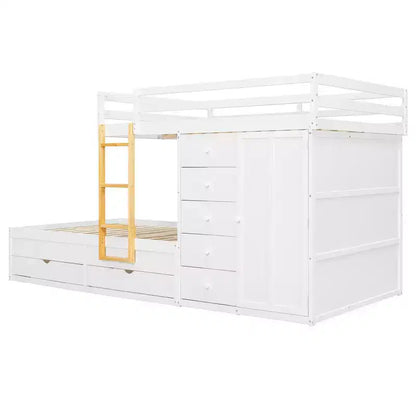 Lit superposé complet Whisen avec 2 grands tiroirs, 5 petits tiroirs et petite armoire