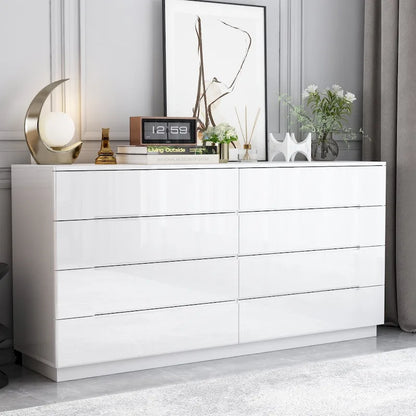 Comò lucido 63" con luce, con 8 cassetti e ampio piano d'appoggio