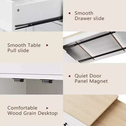 Isola da Cucina da 189 cm con Tavolo da Pranzo Estensibile, Carrello con 4 Armadietti, 2 Cassetti, Porta Spezie, Ripiani Regolabili
