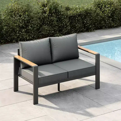 Salon de jardin en aluminium, canapé d'extérieur modulable avec 5 coussins épais, 4 accoudoirs et table basse pour jardin, terrasse, arrière-cour
