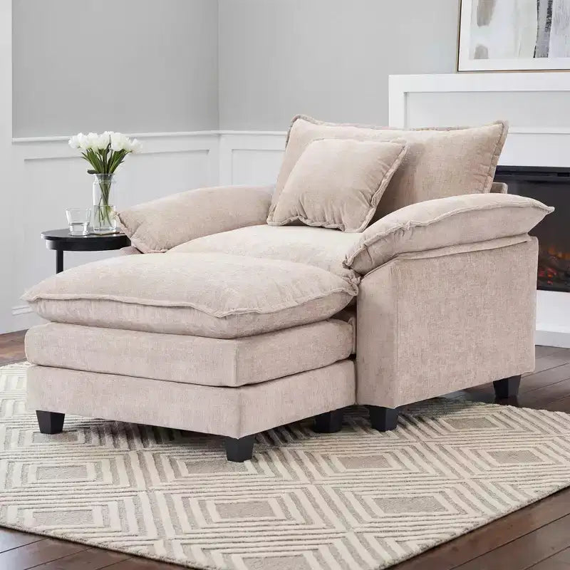 Poltrona a sacco oversize in ciniglia EHMKNP con pouf