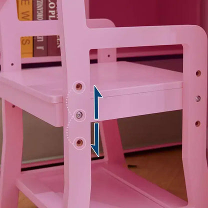 Scrivania per bambini, set scrivania e sedia per ragazzi e ragazze, tavolo da scrittura per bambini in legno con libreria, bacheca, armadietto e cassetto per età 3-8
