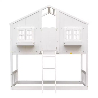 Lit mezzanine cabane de taille double, lit mezzanine cabane en bois avec échelle et barrières de sécurité pour enfants