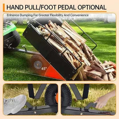Carrello Ribaltabile in Acciaio Super Resistente da 750 libbre, Rimorchio da Giardino Utilitario da 15 piedi cubi con Sponda Rimovibile e Ruote da 16 pollici, Trainabile con Trattore o Rasaerba