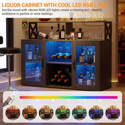 Mobile Bar per la Casa, Mobile Bar con Prese di Corrente, Porta Bicchieri, Mobile Vino con Vani Portaoggetti, Mobile Vino con Ripiani per Cucina e Casa